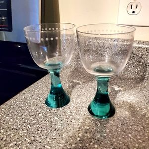 Princess House Set of 2 Teal Stem Wine Glasses